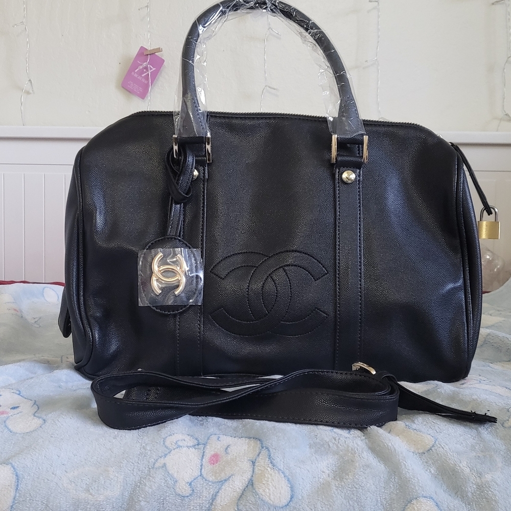 Black Leather Logo Crossbody